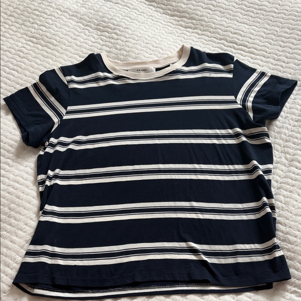 Frame Women’s Navy & White Striped Short Sleeve Tee